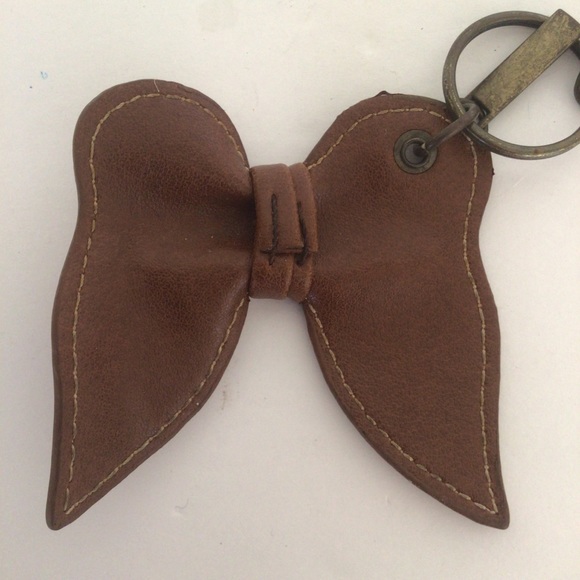 BROWN LEATHER BOW BAG CHARM KEYCHAIN - Picture 2 of 7